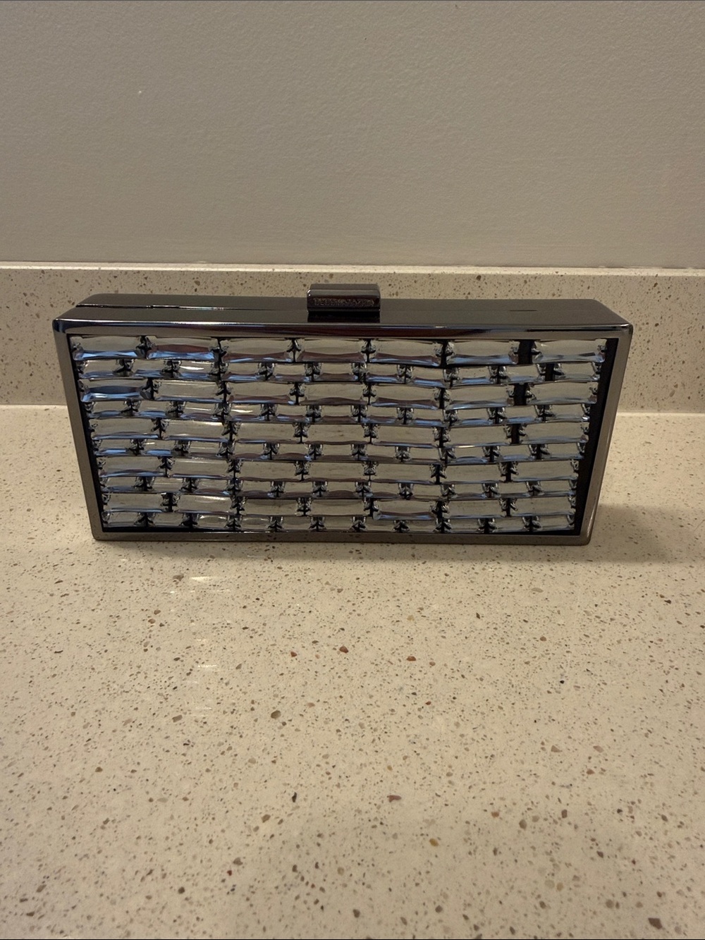 BCBGMaxAzria Black and Silver Crystal-Embellished Evening Clutch